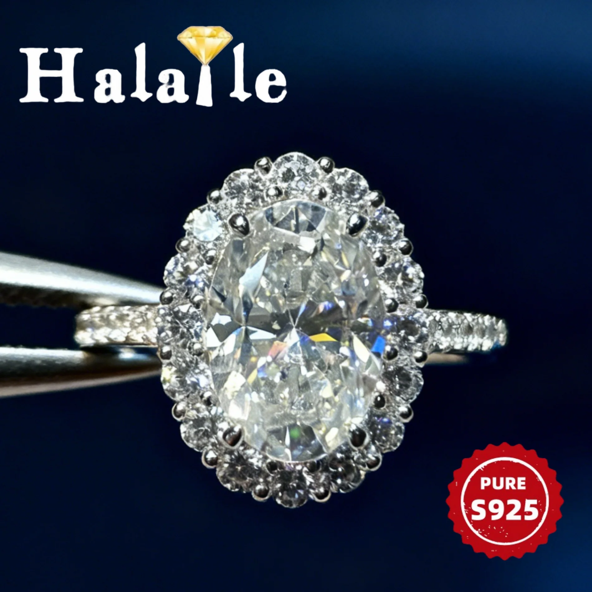 Halaile 4.5CT 8*12 مللي متر مويسانيتي/الزركون الدائري S925 فضة للنساء بيضة الحمام تألق غرامة مجوهرات المشاركة الزفاف #1
