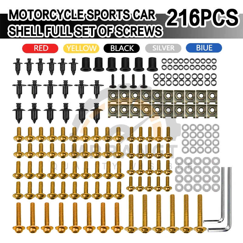 

216PCS/Set Motorcycle Universal CNC Full Fairing Bolt Kits Bodywork Screws For BMW Kawasaki Honda Yamaha SUZUKI Pit Dirt Bike