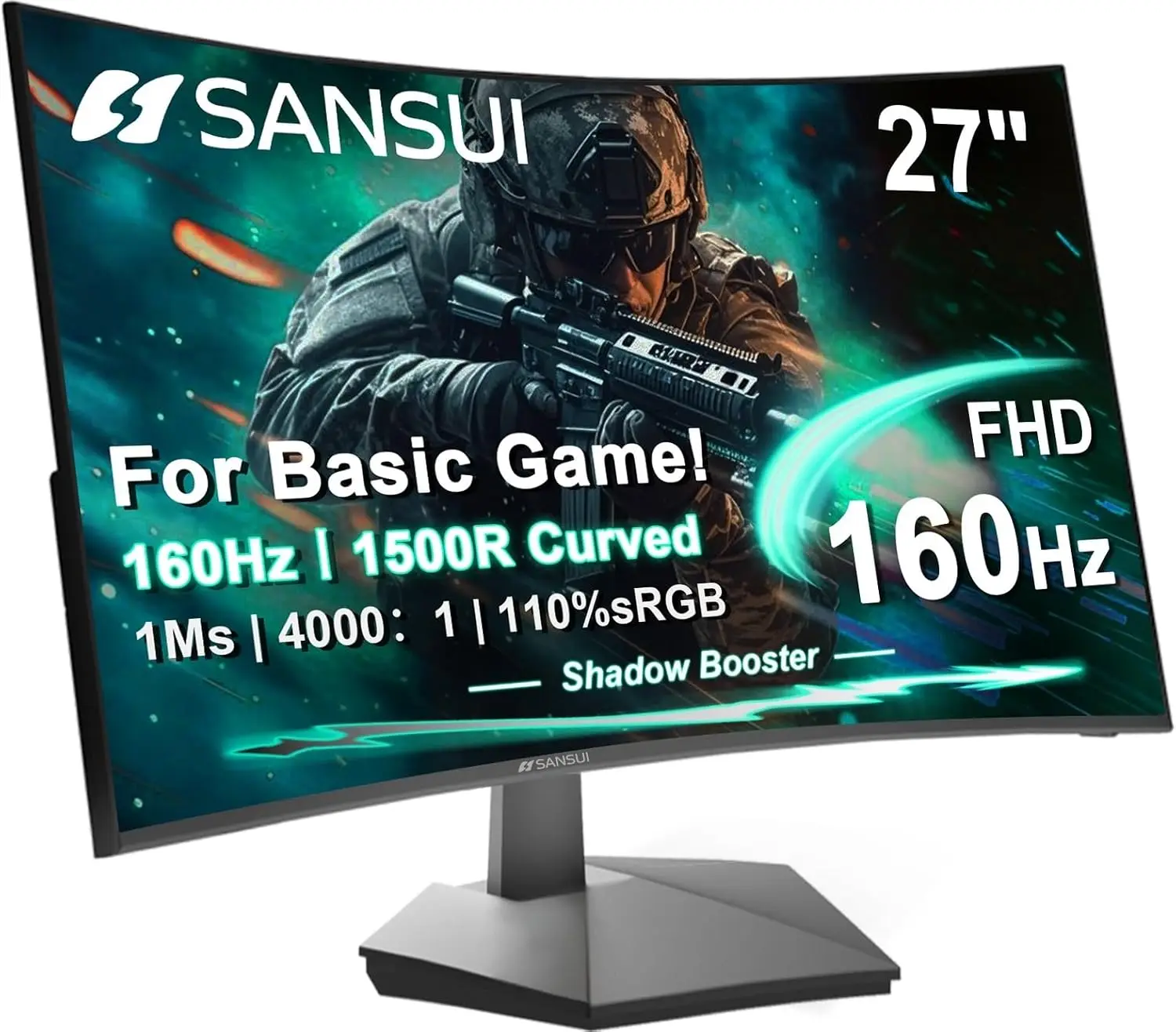 

27" 160Hz Curved Gaming Monitor, 1500R FHD 1080P, 1ms MPRT, FreeSync HDR, Low Blue Light, HDMI DP VESA