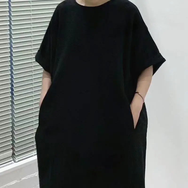 Zomer nieuwe dames katoen en hennep jurk Commuter ronde hals oversized T-shirt jurk