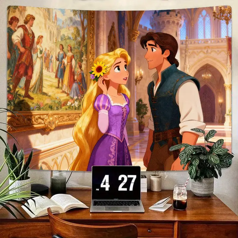 

1 шт., романтический гобелен Disney Tangled Rapunzel Flynn Rider, современное настенное искусство, декор для гостиной, спальни, общежития, эстетический подарок для принца
