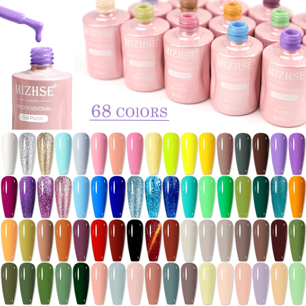 

MIZHSE 6PCS Gel Nail Polish Set Soak Off UV LED Gel For Nail Art Design 18ML Varnish Hybrid 62 Colors Lacquer Resin Color Primer