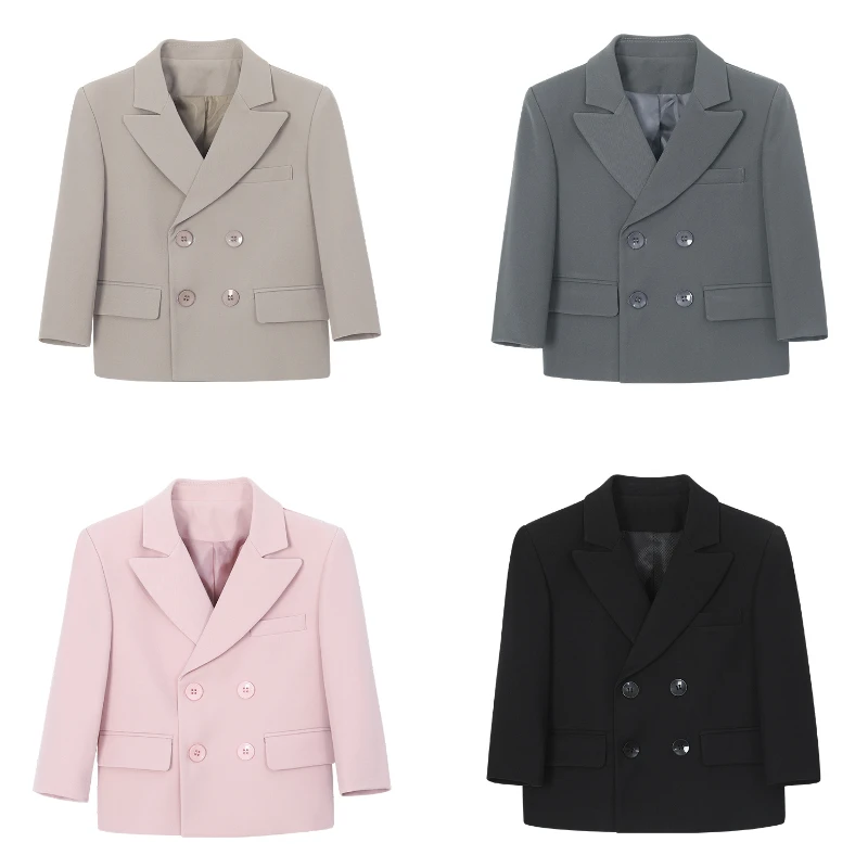 

Kids Double Breasted Blazer Coat Elegant Solid Formal Jacket for Birthday Wedding Outfits Boys School Host Performance Outerwear