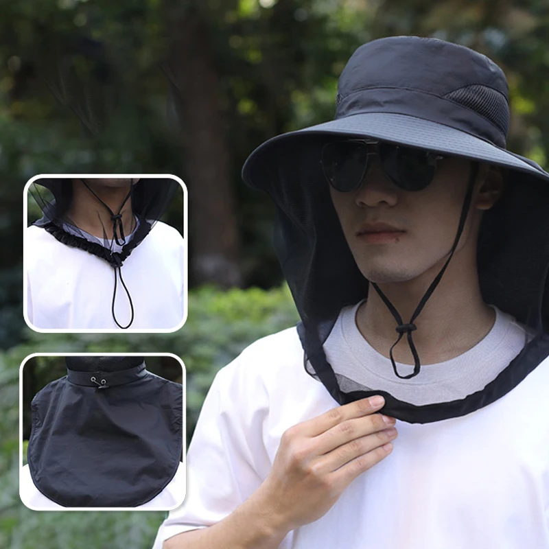 New Outdoor Fisherman Hat Wide Brim Bucket Hat Mosquito Hat With Mesh Repellent  Bee Protection Men Sunscreen Fishing Cap view 4