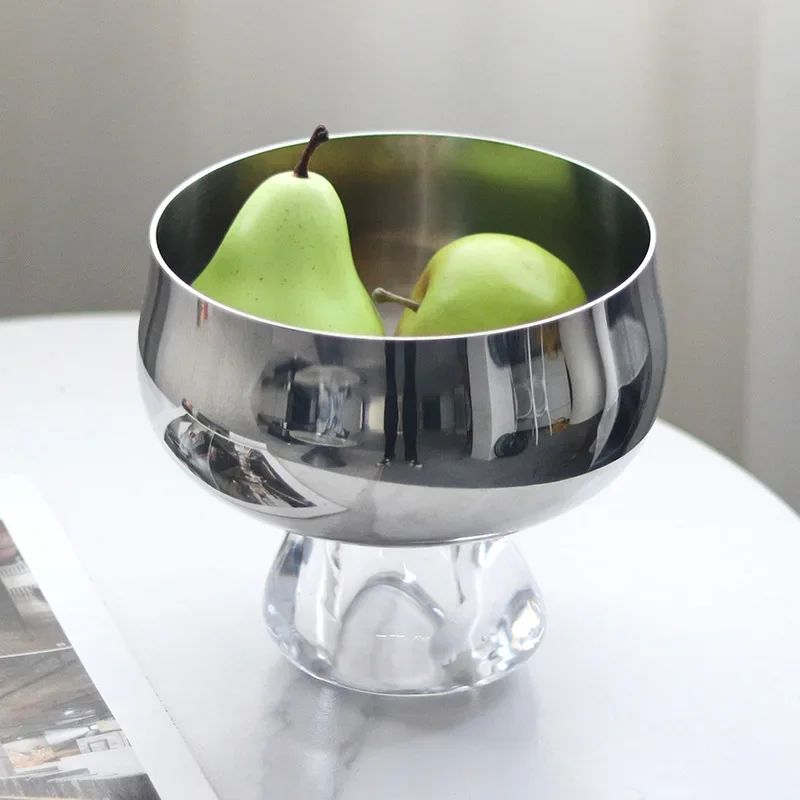 Designer high-footed crystal base fruit plate ornament, high-value niche snack nut bowl fruit pocket ornament