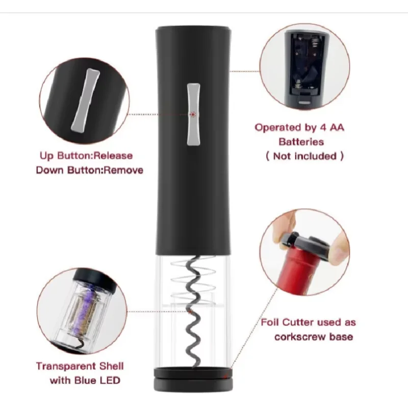 Abridor de botellas eléctrico con cortador de papel, sacacorchos, accesorios para vino, abridor de vino automático inteligente, aparato de cocina