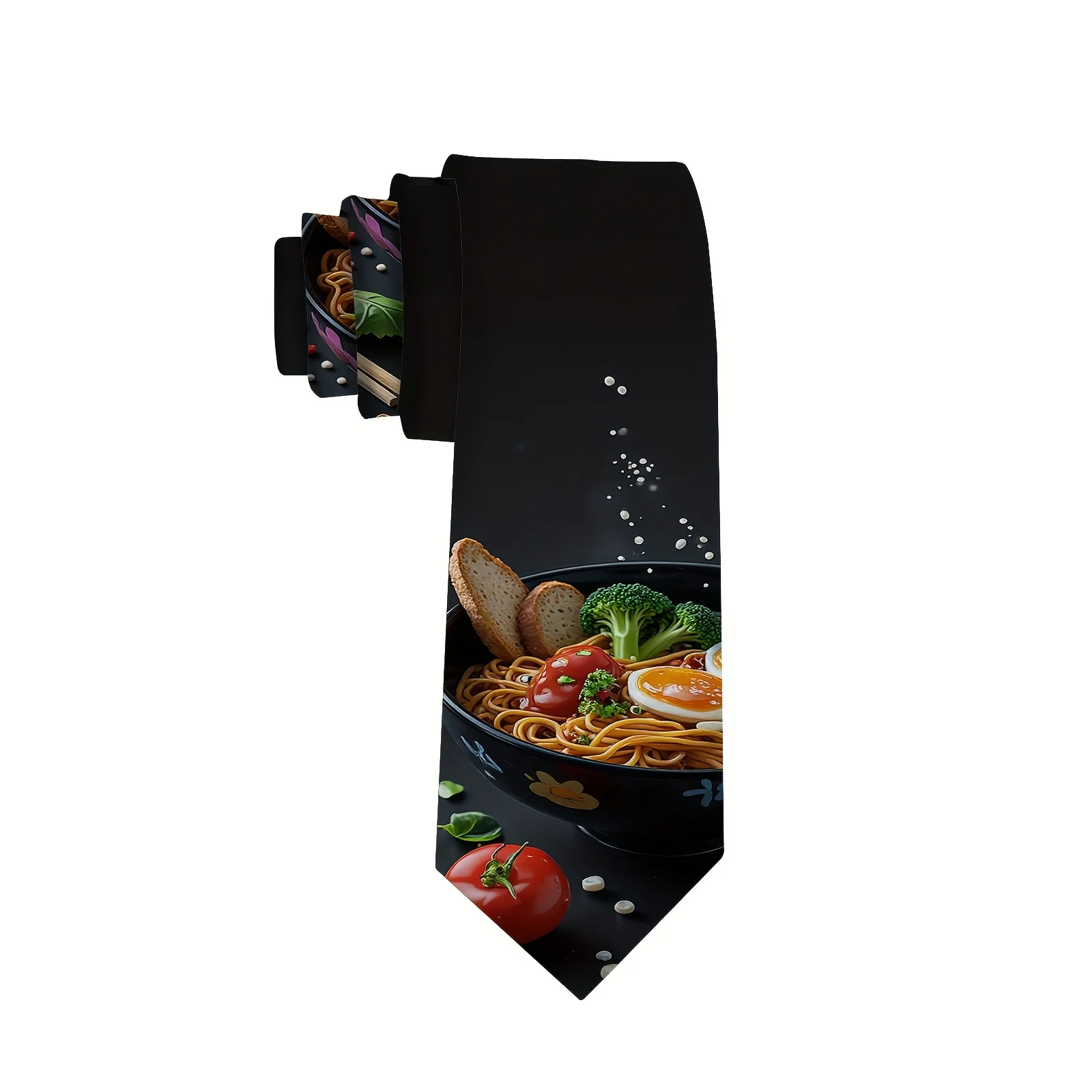 1pc Men'S Professional Ramen Bowl Tie Durable 100% Polyester Vibrant Food-Themed Design with Spices, Noodles