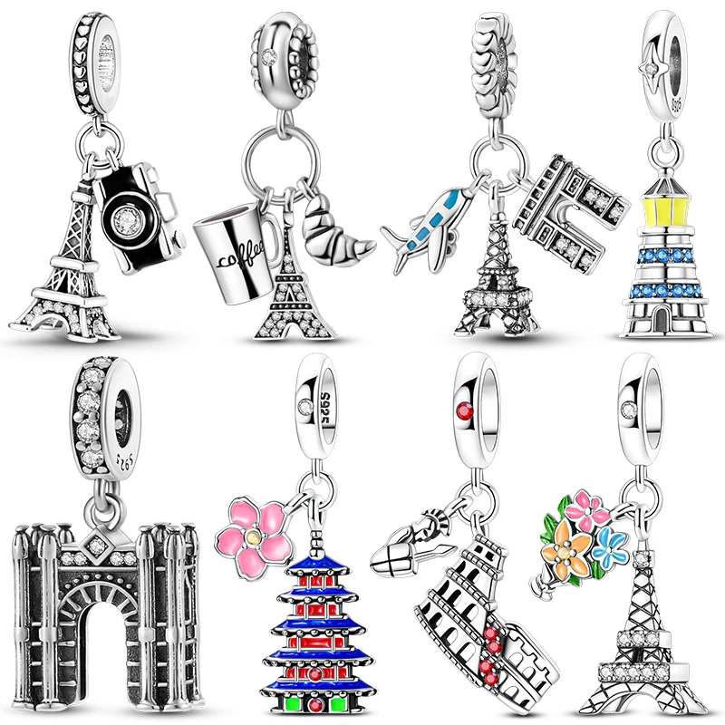 Landmark Building Pendant 925 Sterling Silver Global Travel Series Charm Beads DIY Bracelets Necklace Gifts Quality Fine Jewelry