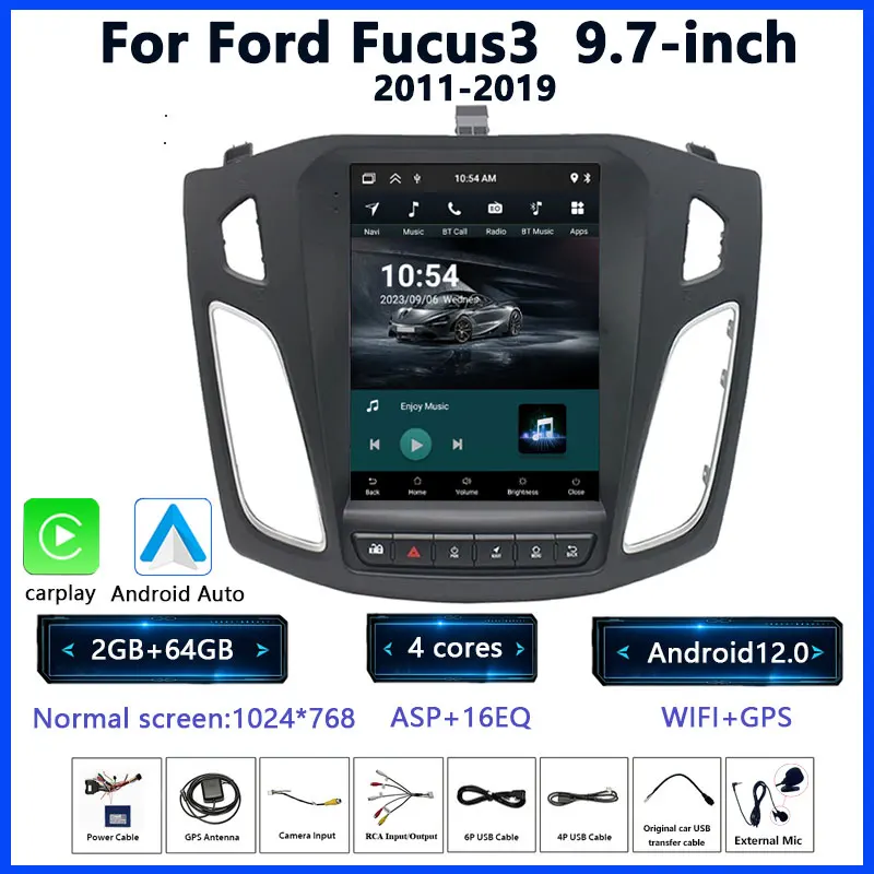 

Автомагнитола KNOWRO для Ford Focus 3 9,7-2011, 2019 дюйма, Android 12, 8 ядер, 2DIN