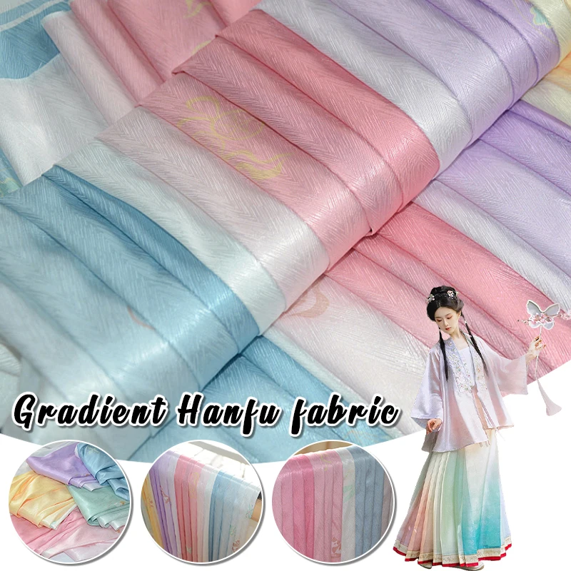 

1m Flora Cat Printed Gradient Color Fabric Oblique Herringbone Pattern Jacquard Cloth for Hanfu Horse Face Skirt DIY Sewing