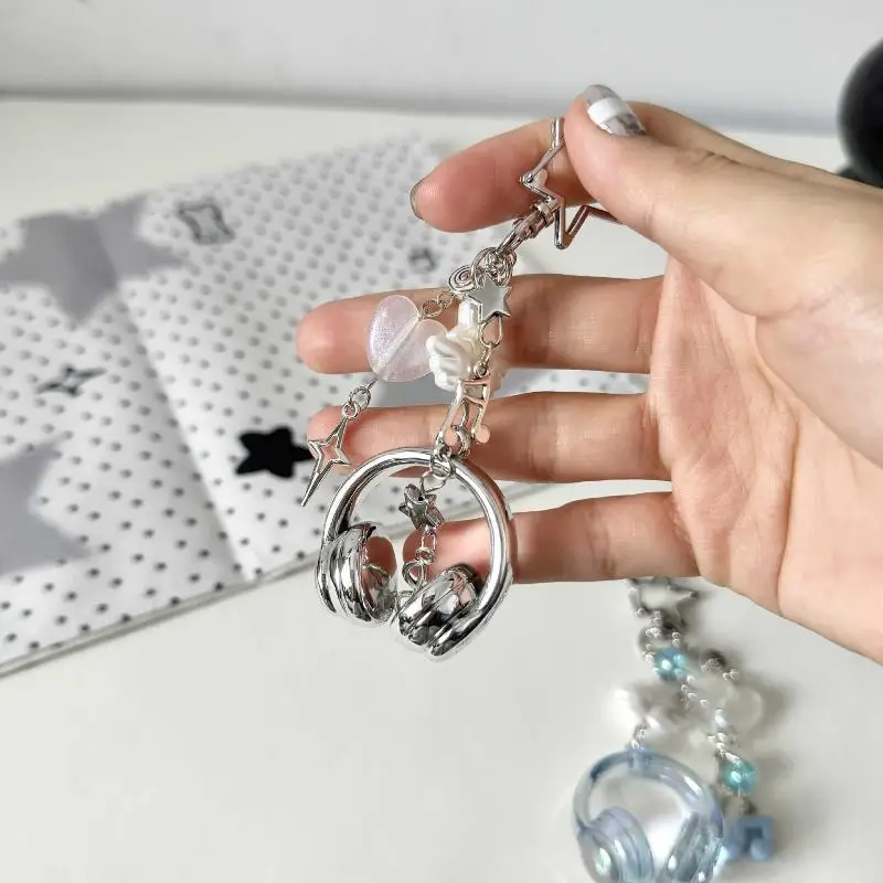 Y2K Rosa-Lila Farbverlauf Musik-Kopfhörer Perlen-Schlüsselanhänger Kreativer Mini-Kopfhörer Anhänger Schlüsselring Paar-Lanyard Schlüsselkette – Detail 4