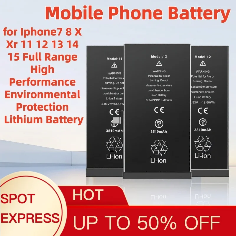 Mobile Phone Battery for Iphone7 8 X Xr 11 12 13 14 15 Full Range High Performance Environmental Protection Lithium Battery