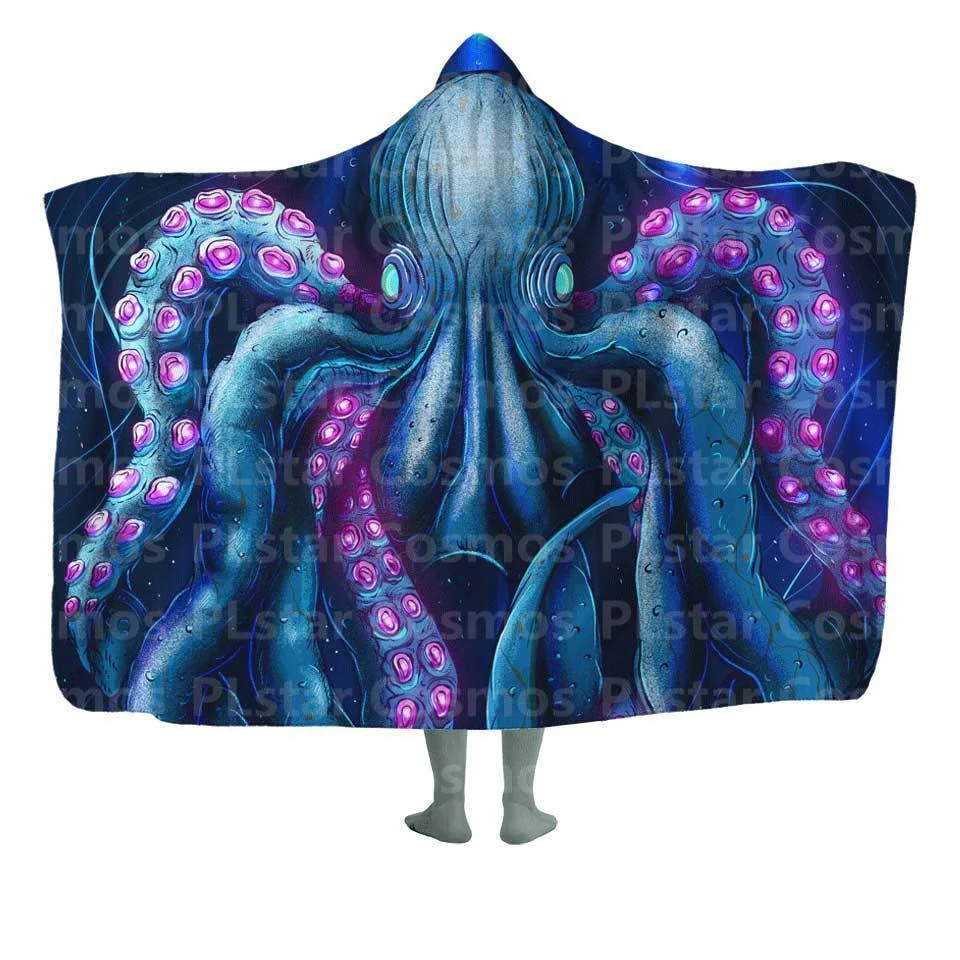 The Kraken Hooded Blanket 3D All Over Printed Wearable Blanket for Men and Women Adults Kids Fleece Blanket