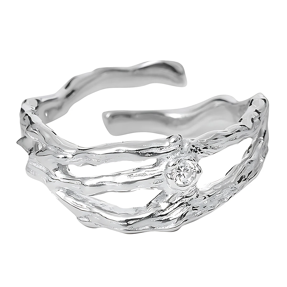 

Niche Original Design: Sophisticated Luxury Irregular Branch-Shaped Zirconia Inlay Sterling Silver Ring for Women