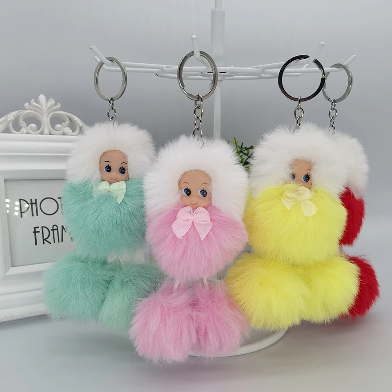 15CM New Hanging Feet Sleep Doll Pendant Bag Charm Princess Girl Fur Ball Doll Keychain Toys Children Surprise Birthday Gifts