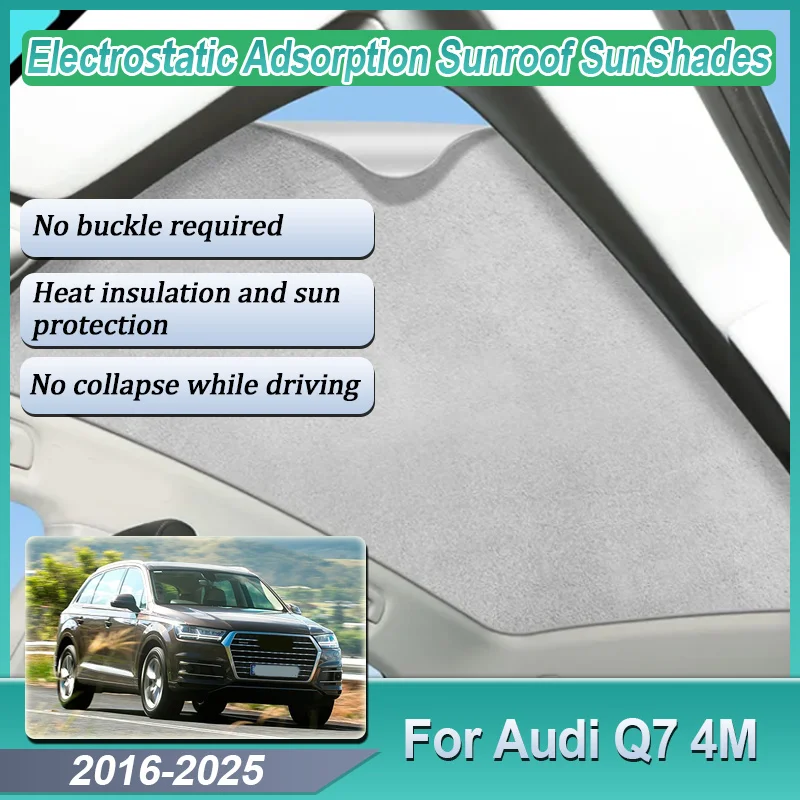 For Audi Q7 4M 2016~2025 MK2 Car Front Rear Skylight Electrostatic Adsorption Sunroof Sunshade Anti-ultraviolet Car Accessories