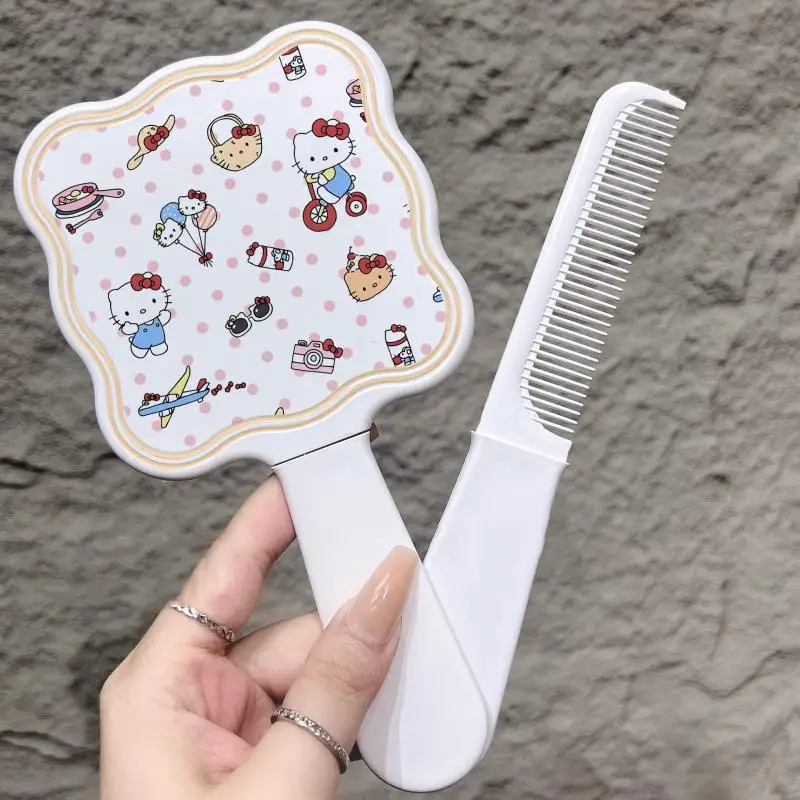 

Cartoon Hello Kitty Comb With Miorr Handheld Makeup Mirror With Comb 2 In 1 Portable Beauty Tool Cute Plastic Anime Gift Girls