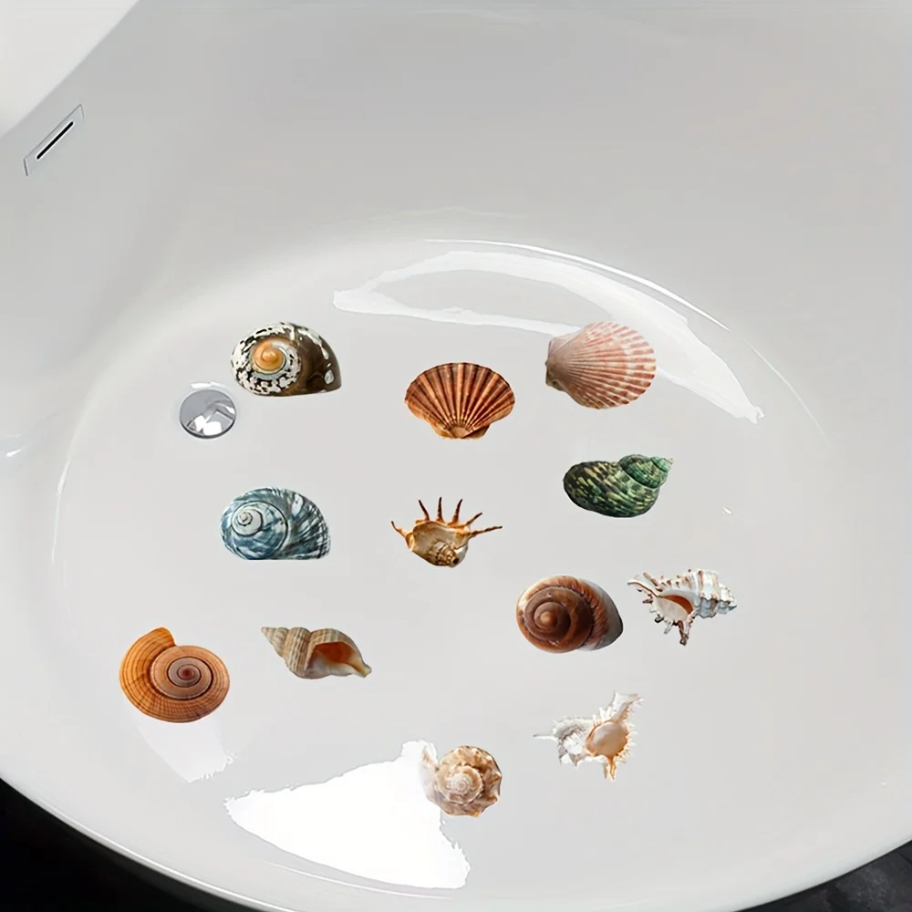 6pcs Non-Slip Shell Conch Pattern Bathtub Sticker for Bathroom Decor - Self-Adhesive Frosted Wall Decals for Toilet and Bathroom