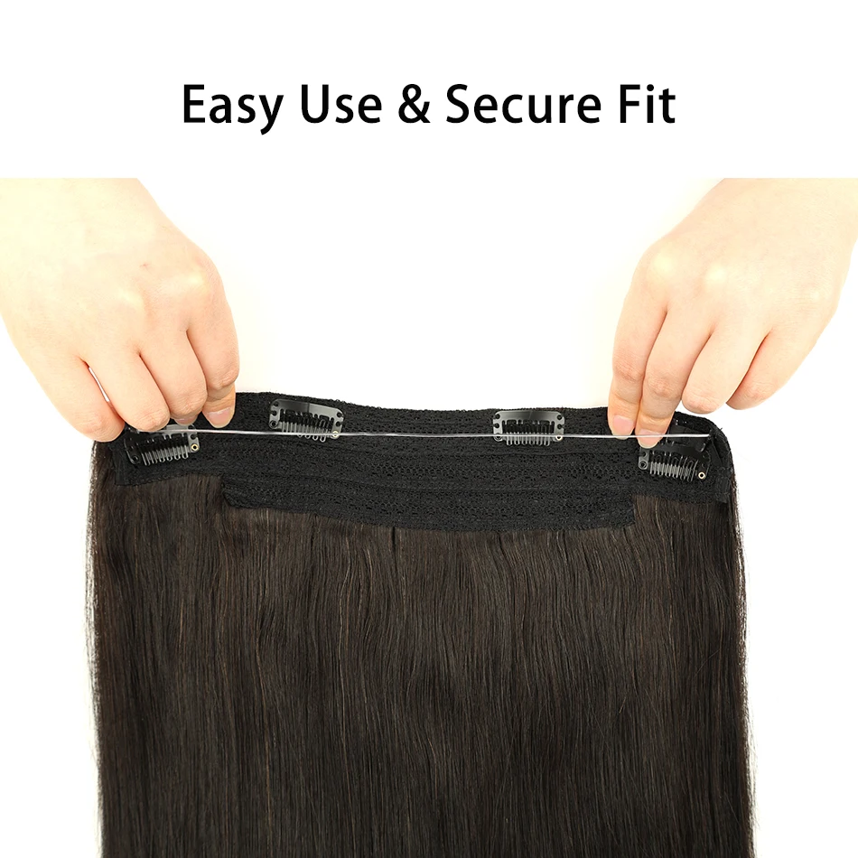 Gaeino Halo Hair Extensions Human Hair Wire Clip In Hair One Piece With Invisible Fish Line Hair Extension For Women 14-28Inch - view 5