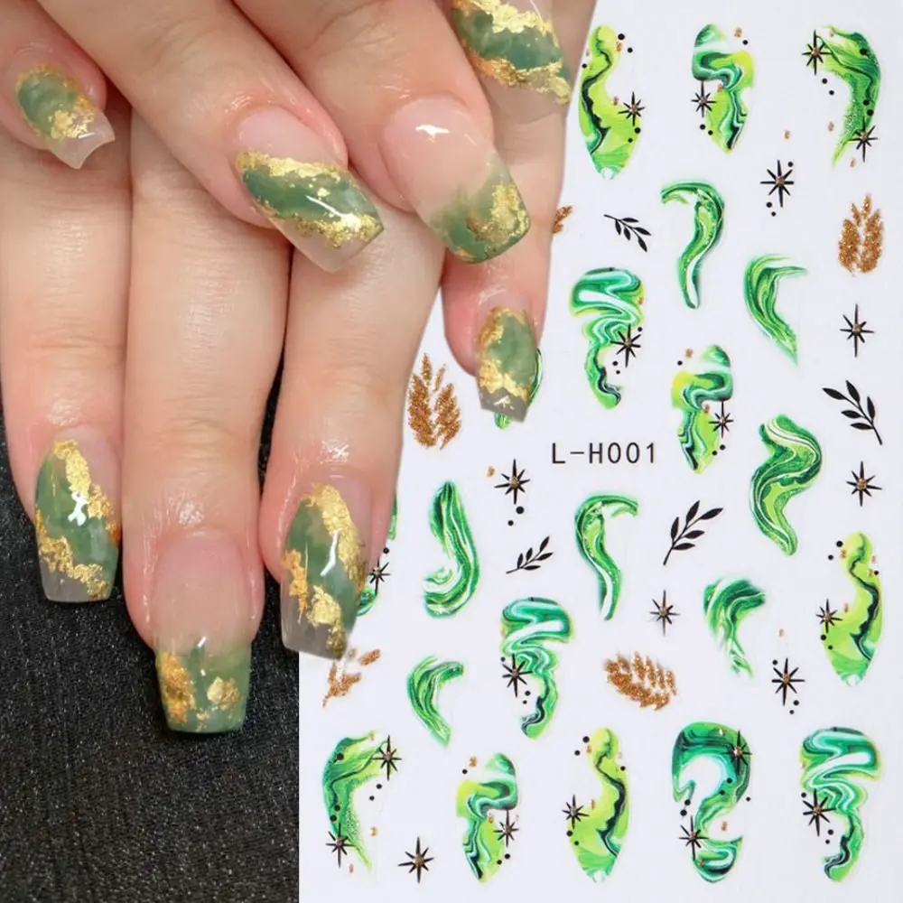 3D Stone Amber Nail Art Sticker Nail Decorations Gold Marble Flower Nail Stickers Abstract Wave Manicure Slider Decal DIY