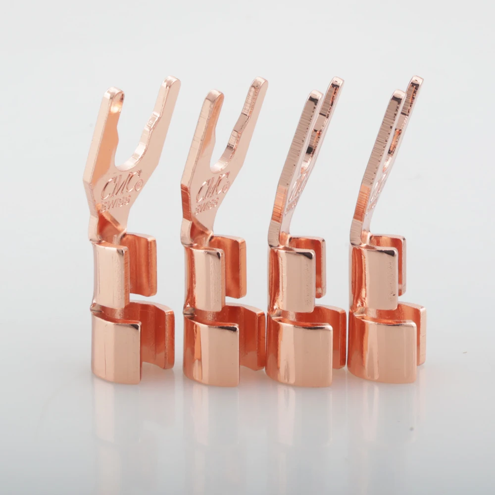 8PCS High Purity Pure Copper Silver Plated Speaker Y Spade Plugs, Audiophile Grade Fork Connectors For DIY Hi-Fi Audio Speaker C