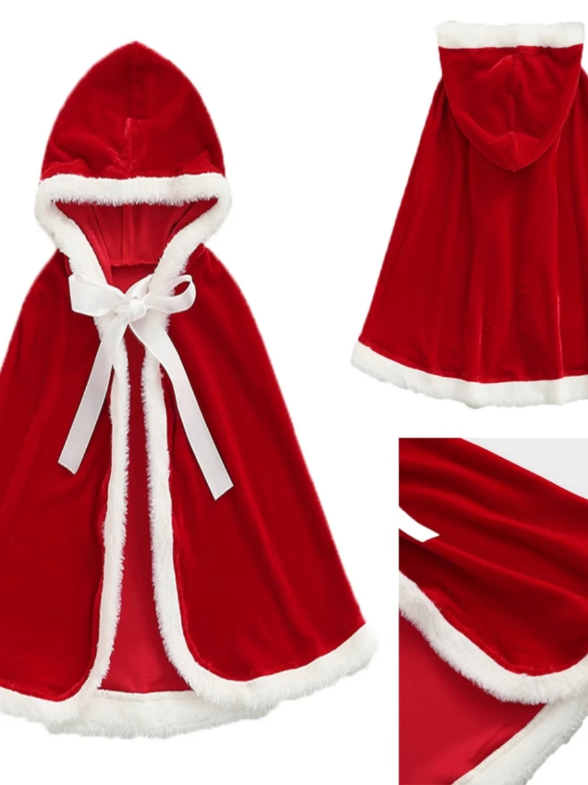 

Short Halloween Velvet Cape with Hood Versatile Thin Style Little Red Riding Hood Role-Playing Costume Red Color for Women