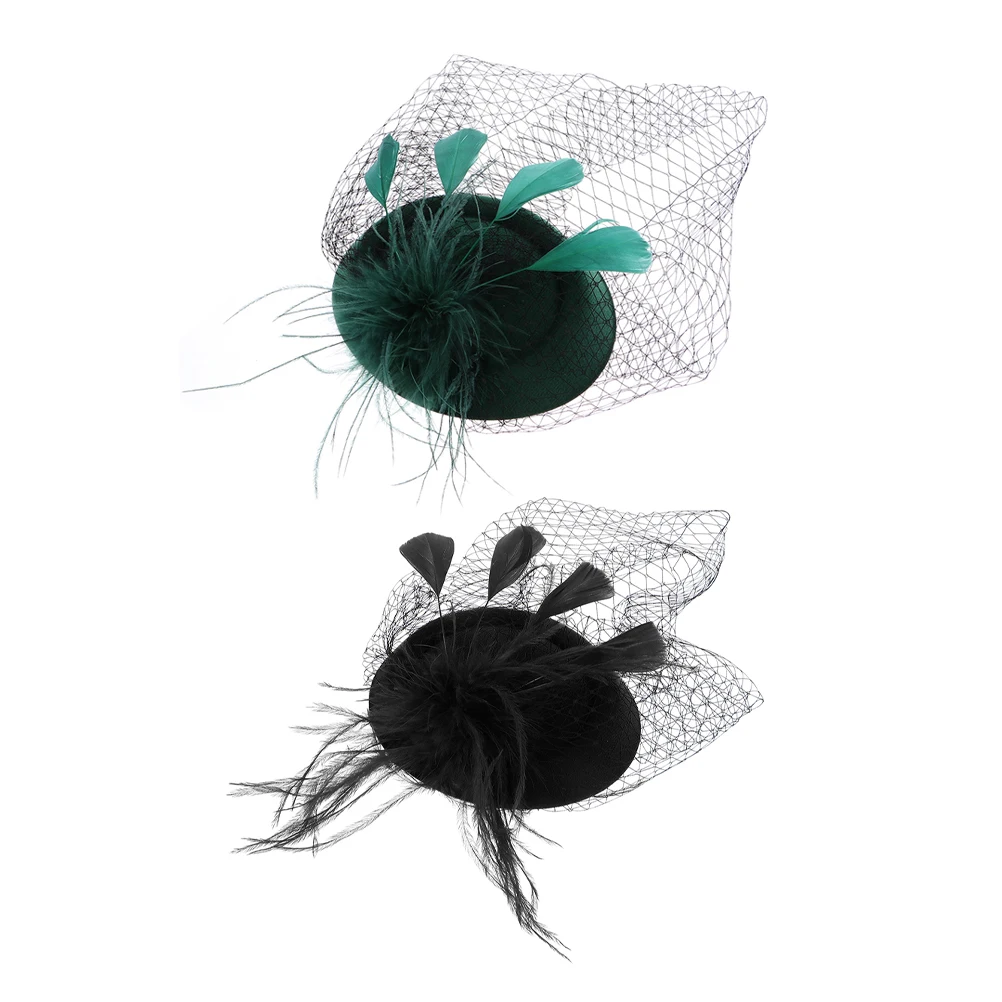 

2 Pcs Hat Mesh Headband Headbands Fascinator Birthday Hair Accessories Bridal Facinators. for Tea Party Dress Dinner with Veil
