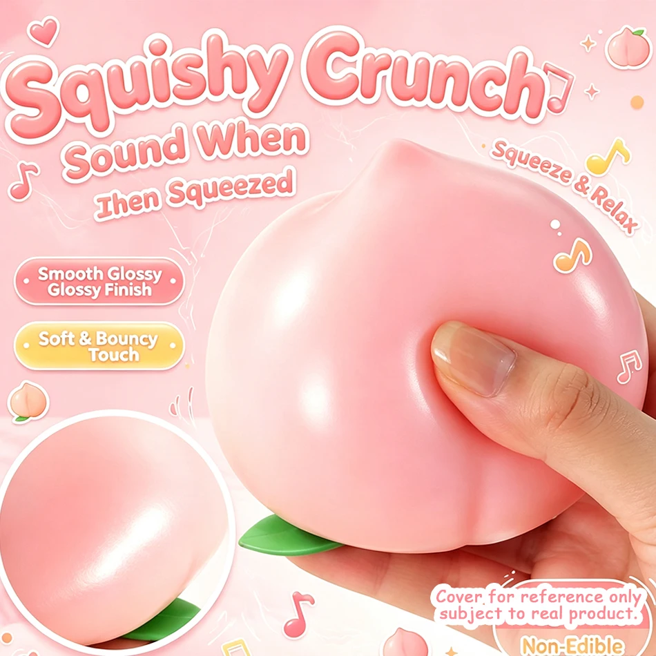New Arrival Cute Peach Shaped Fruit Squishy Toy With Crunchy Squeeze Sound Mood Relieving Fidget Toy Desktop Decoration  Gift