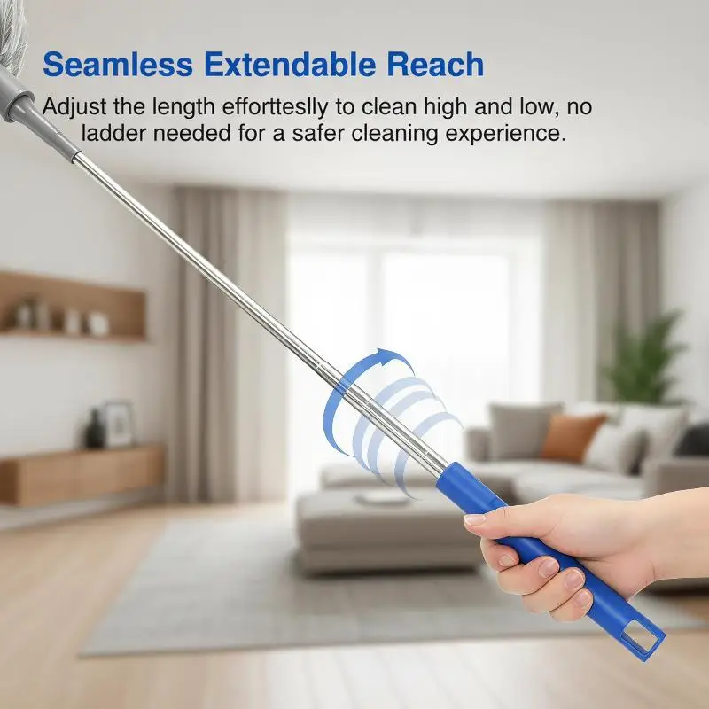 Adjustable Length Spider Web Ceiling Cleaner Rust-Proof Metal Sturdy Cobweb Duster for Home Patio Garage High Place Cleaning