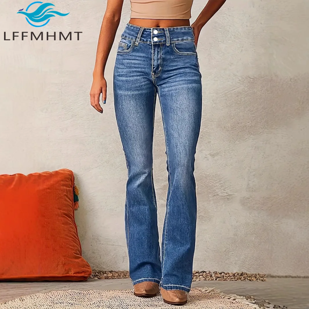 Moda de primavera, pantalones vaqueros elásticos Vintage de buena calidad para mujer, Color sólido, ropa de calle básica Simple de estilo americano, pantalones vaqueros para mujer