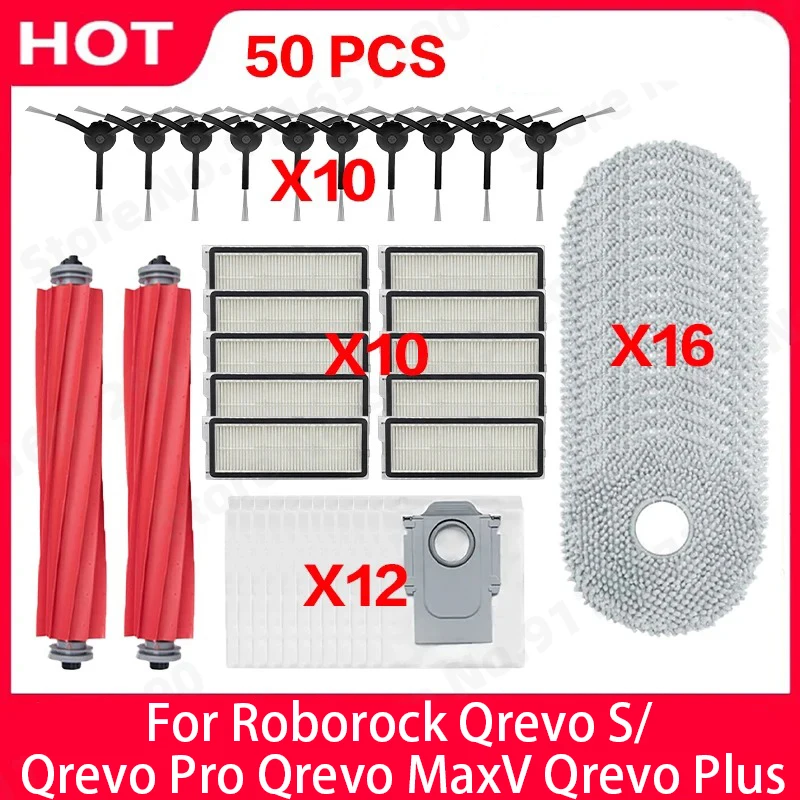 Image of Für Roborock Qrevo S, Qrevo Pro, Qrevo MaxV, Qrevo Plus Ersatzteile Wischmopp Hepa-Filter Haupt- und Seitenbürste Ersatzzubehör