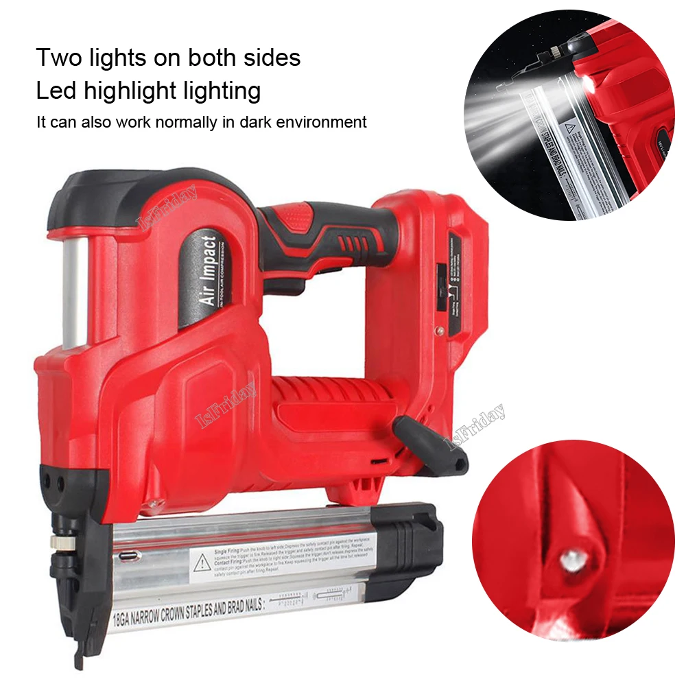 18V Cordless Electric 2 in 1 Nailer/Stapler Gun with 200pcs F50 and 9032(K432) Nail Compatible For 18v B Series Lithium Battery