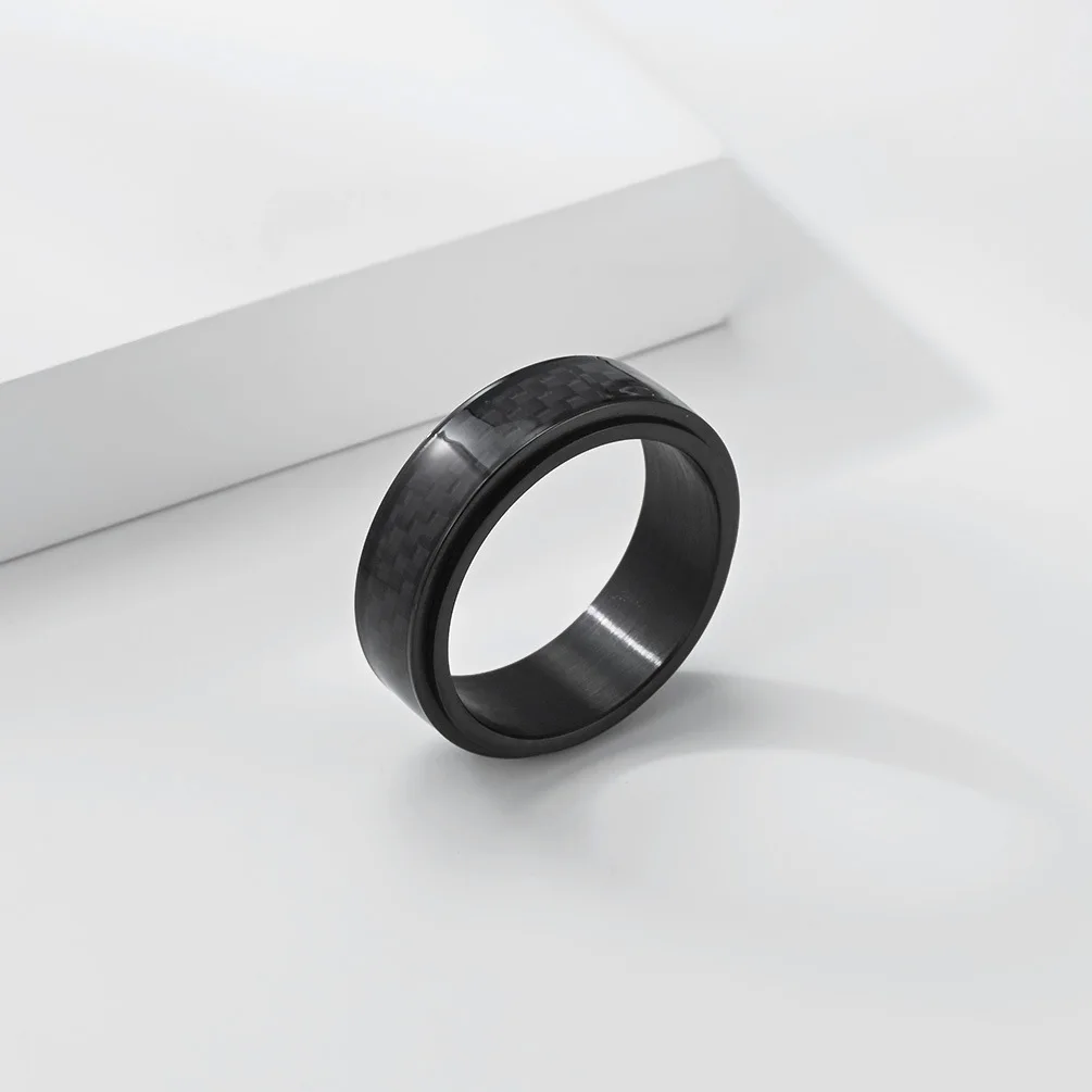 Rotatable Carbon Fiber Ring Men Stainless Steel Spinner Ring Unisex Minimalist Streetwear Punk Couples Wedding Band Jewelry Anel