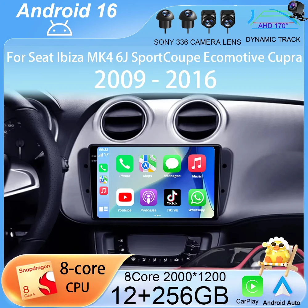 

Автомагнитола Android 16 для Seat Ibiza MK4 6J SportCoupe Ecomotive Cupra 2009-2016, мультимедийный видеоплеер, стереосистема