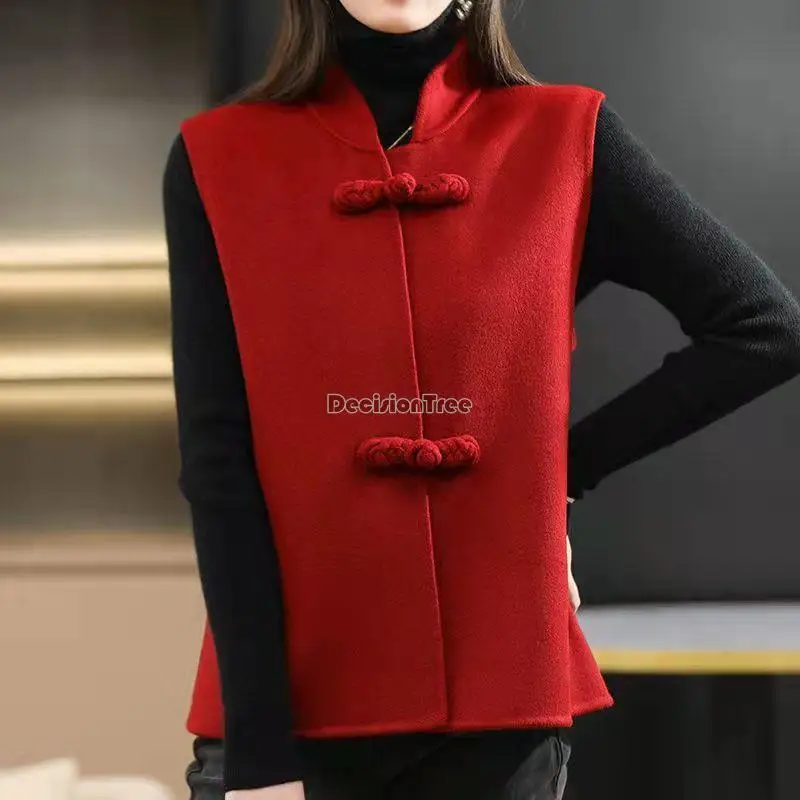 2025 Chinese style tang suits vest autumn and Spring vest oriental style vintgae vest women red spring festival warm vest a731