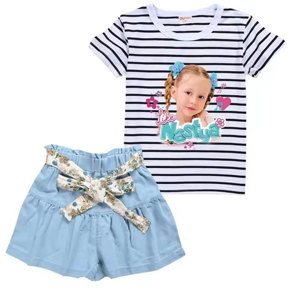 Like Nastya Show Clothes Toddler Girls Casual Outfits Boys Summer Clothing Kids Cotton T-shirts + Denim Shorts 2pcs Sets