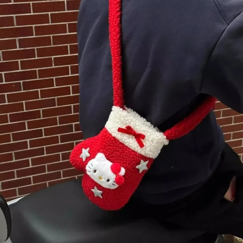 

KT Cat Phone Crossbody Bag Christmas Series Cartoon Cute Plush Soft Glove Shape Lipstick Storage Girl Children Christmas Gift