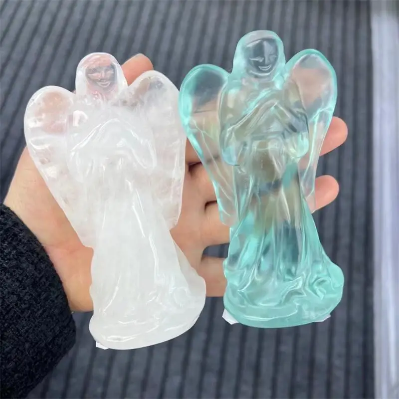 

12MM Natural Crystal Quartz Angel Carving Crafts Polished Healing Figurine Home Ornament DIY Gift 1PCS