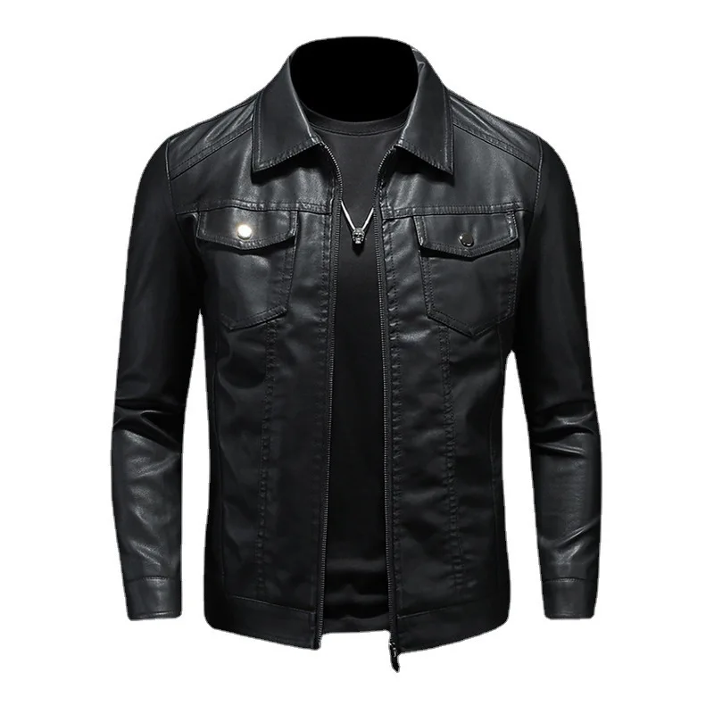 

loween Men's Leather Jaet New Sle Autumn Winter Slim Fit Trendy Fce Lined Thiened Motorcycle Coat Men's Leather Vest