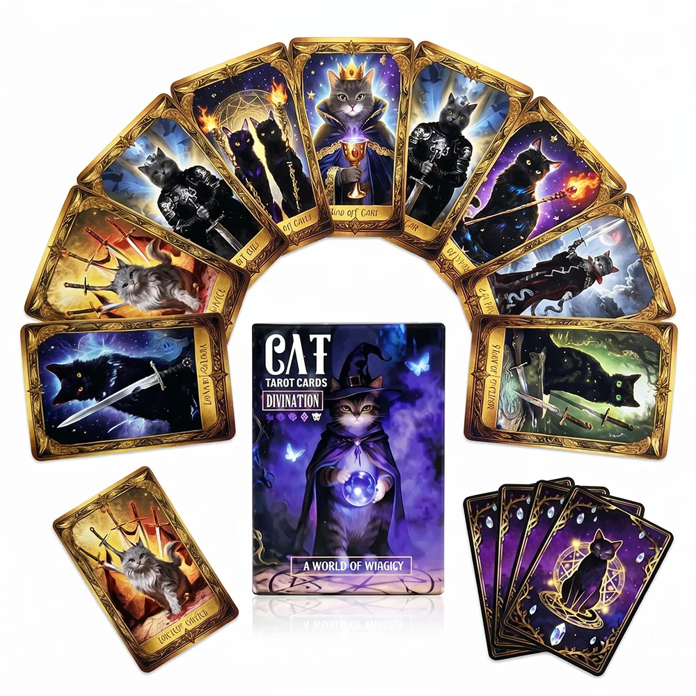 

50pcs Magic Cat Tarot Cards 64 x 89 mm Creative Board Game Cards for Emotional Games and Party Gatherings