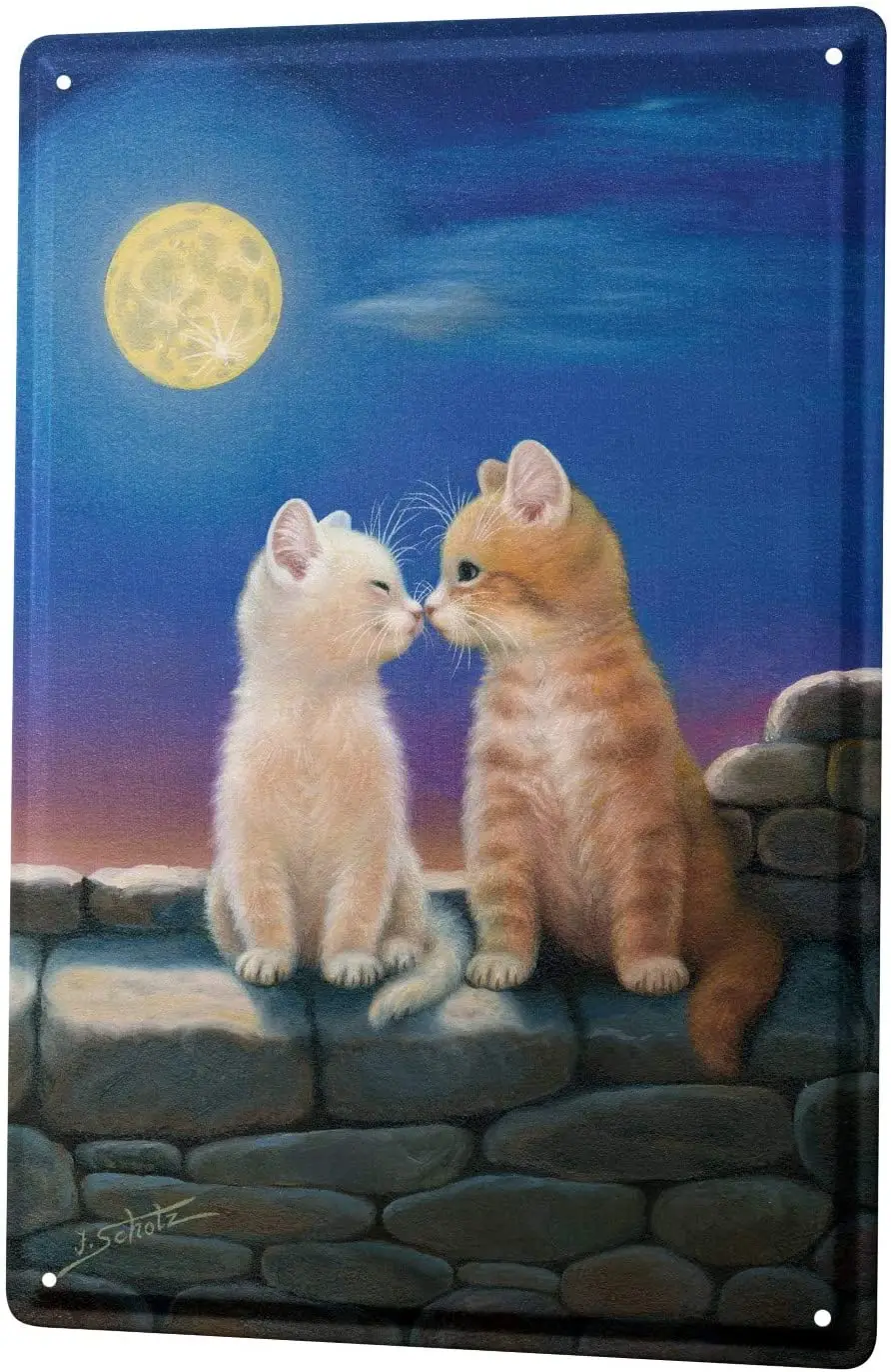 LEotiE SINCE 2004 Tin Sign Metal Plate Decorative Sign Home Decor Plaques 30 x 40 cm Cat Wall Full Moon sign