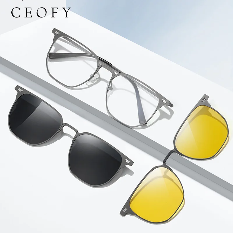 

Ceofy Men Women Fashion Glasses Frame Retro Polarized Night Vision Sun Clip Magnet Optical Sunglasses Prescription Eyeglasses