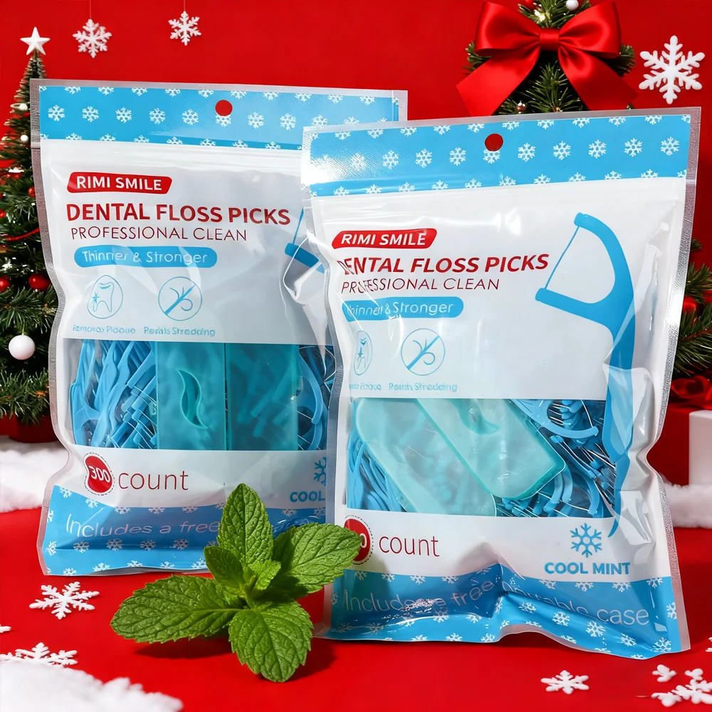 

Мятные зубные нити семейного размера, 300 шт., с портативным футляром для зубной нити, удобные для ежедневного использования и путешествий