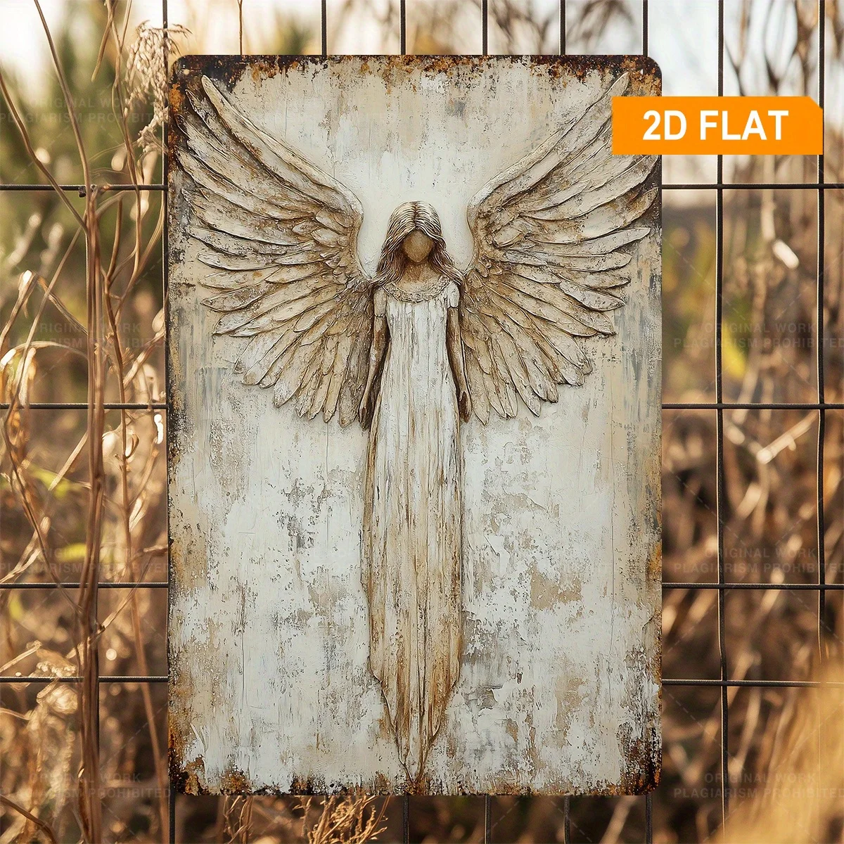 2D Flat Design, 1 Piece Guardian Angel Metal Wall Decor Sign - Vintage Country Style 2D Flat Angel with Spread Wings Design, 8x12inch (20X 30cm) Aluminum Spiritual Decoration, Suitable for Home, Office, Classroom - Directional Symbol, 2D Flat Design