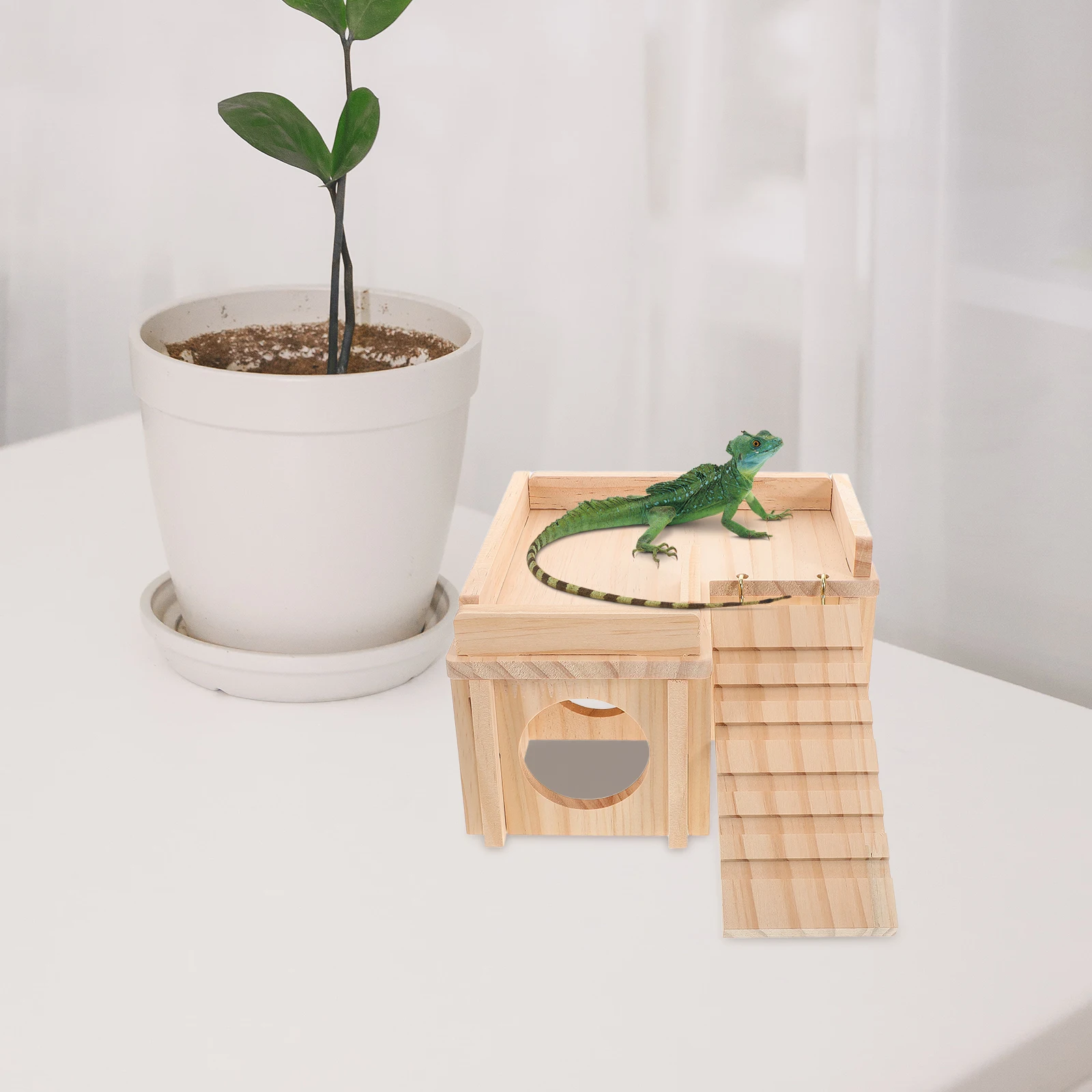 

1 Large Lizard Habitat Spacious Bearded Dragon Cage Wooden Reptile Hideout Basking Platform Climbing Ramp For Reptile Tank Hides