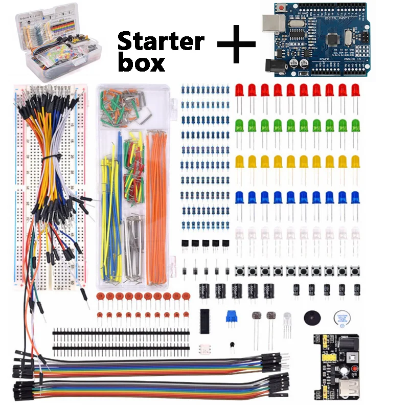 diy-starter-kit-para-arduino-uno-r3-conjunto-de-componentes-eletronicos-com-caixa-830-tie-points-breadboard-mb102-iniciante