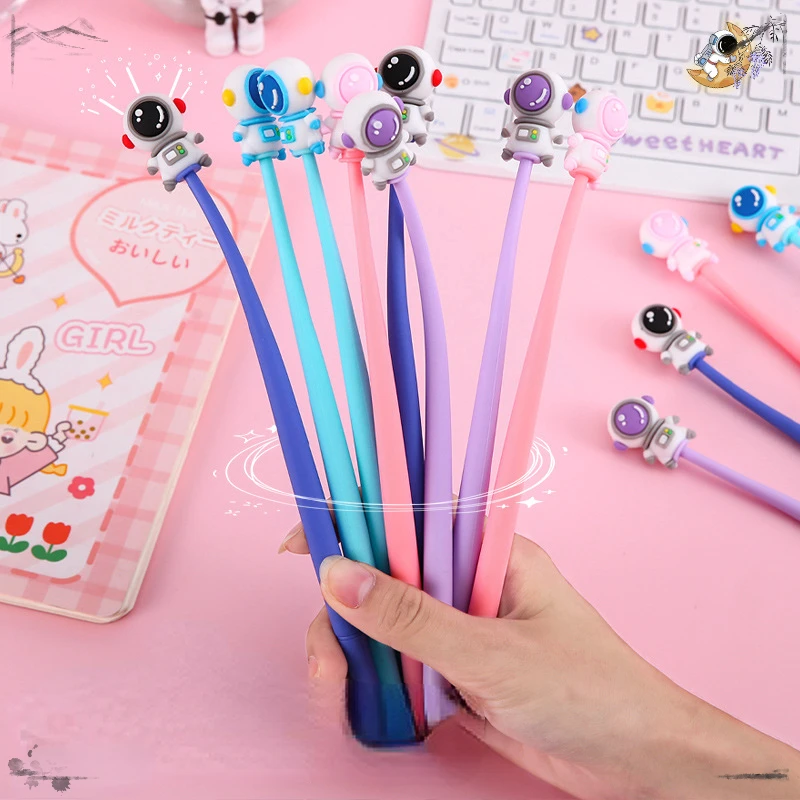 

48 Pcs Creative Astronaut Soft Silicone Neutral Pens Elementary School Students Cute Rocking Pens Cartoon Learning Stationery