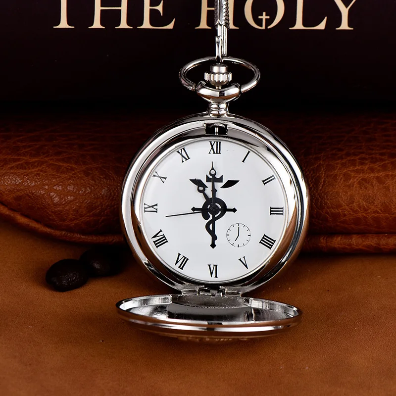 Vintage Sliver Full Metal Carving Quartz Pocket Watch for Men Engraved Case Fob Chain Clock for Collection Gift Analog Display