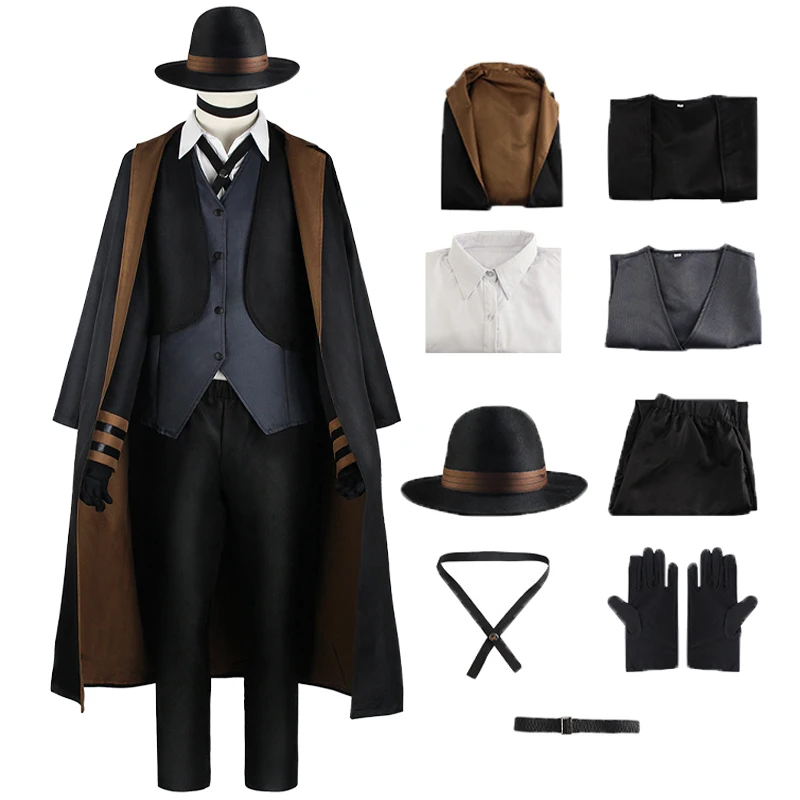 Anime Nakahara Chuuya Cosplay Costume Hat Uniform Trench Coat Pants Big Size Outfits Comic Con Halloween Party Cosplay Costumes