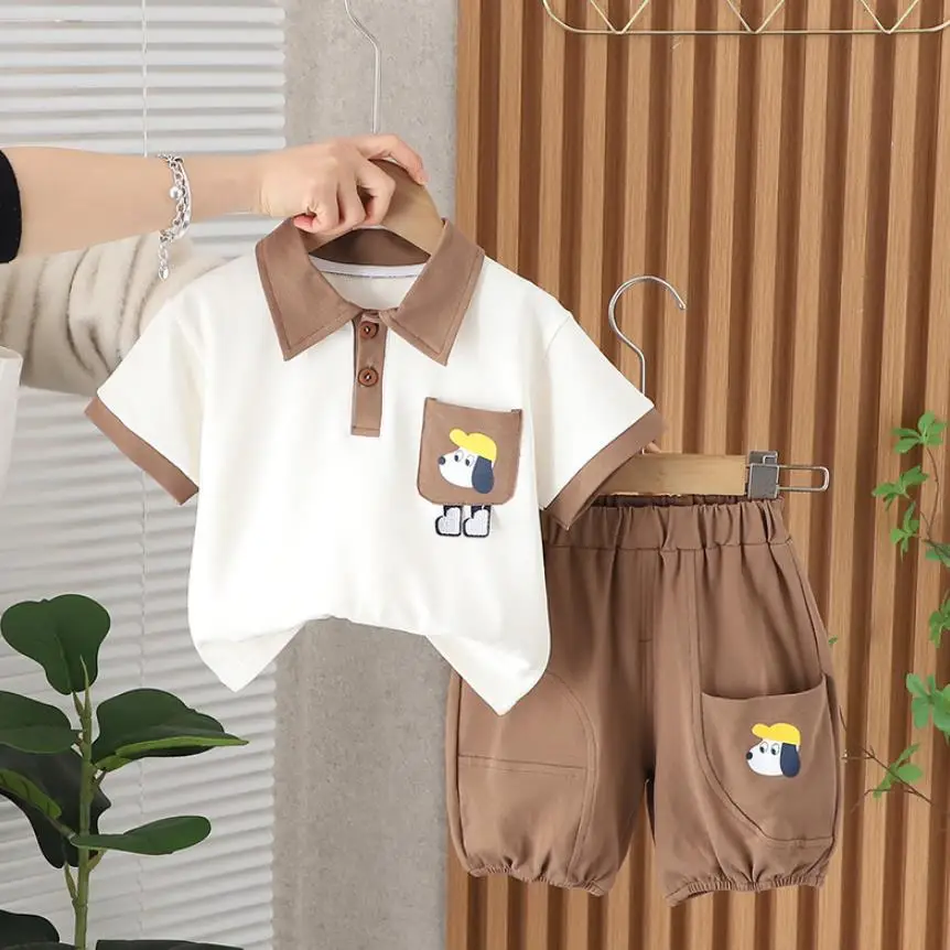 幼児セット男の子ベビー夏服 1 に 5 歳デザイナー漫画子犬カジュアルコットン Tシャツトップス + ショートパンツ女の子服